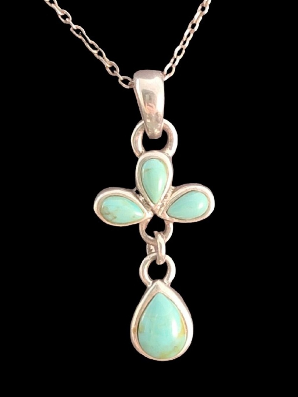 Barse Sterling Three Pear Bezel Set Turquoise  Dangle Drop Pendant Necklace NEW